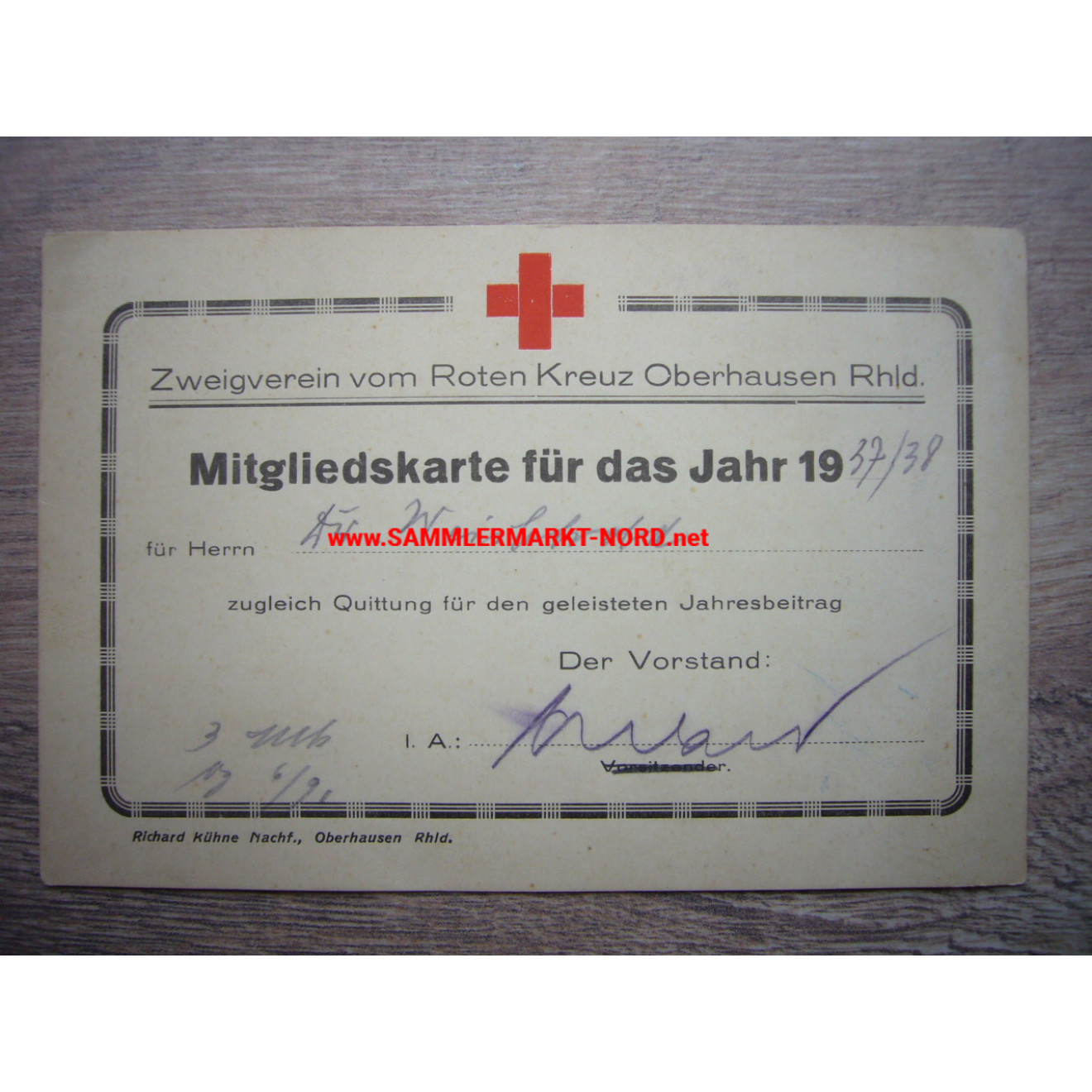 Zweigverein vom Roten Kreuz Oberhausen - Mitgliedskarte