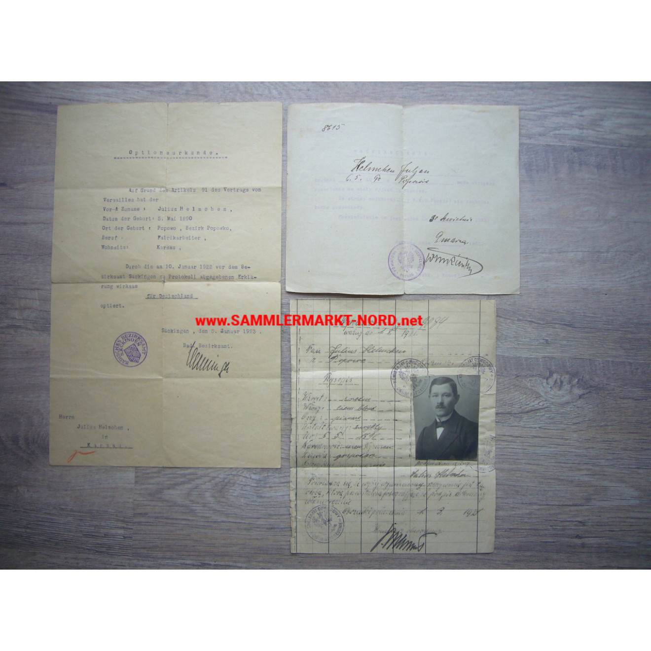 Konvolut Julius Helmchen - Polen Auswanderer 1921 - Ausweise & Dokumente