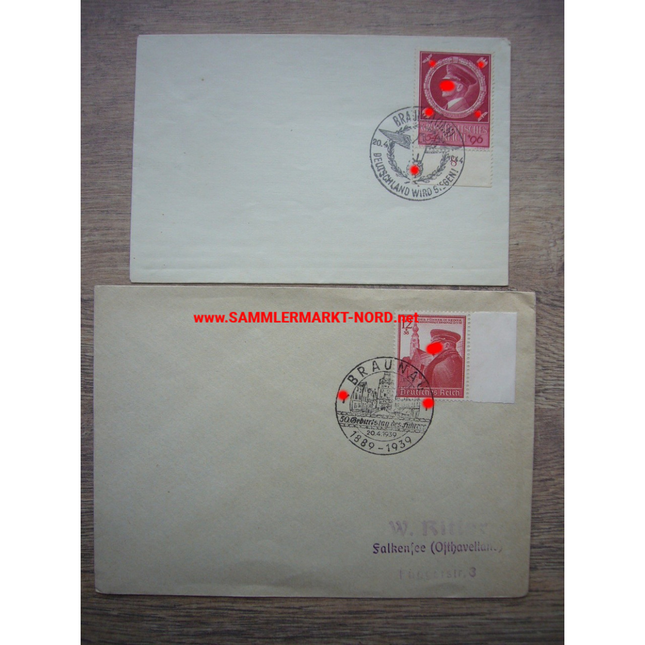 2 x envelope BRAUNAU am Inn - various special postmarks 1939/44