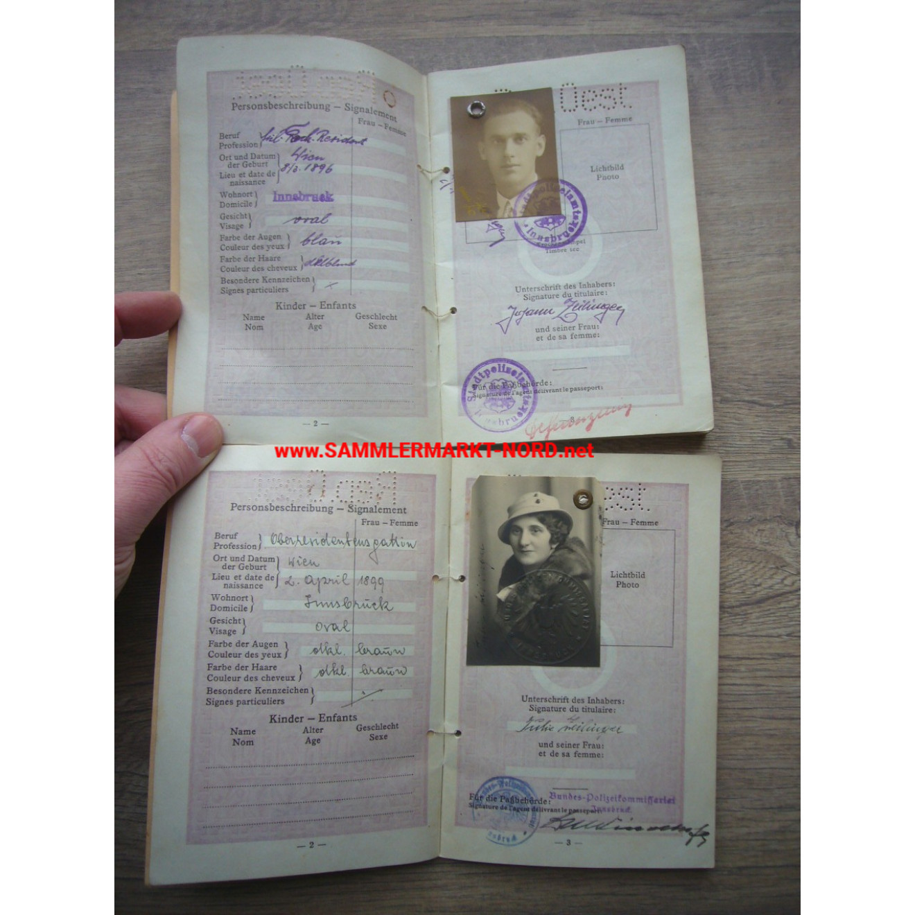 Republic of Austria - 2 x passport Zeilinger family - Travelling to the German Reich