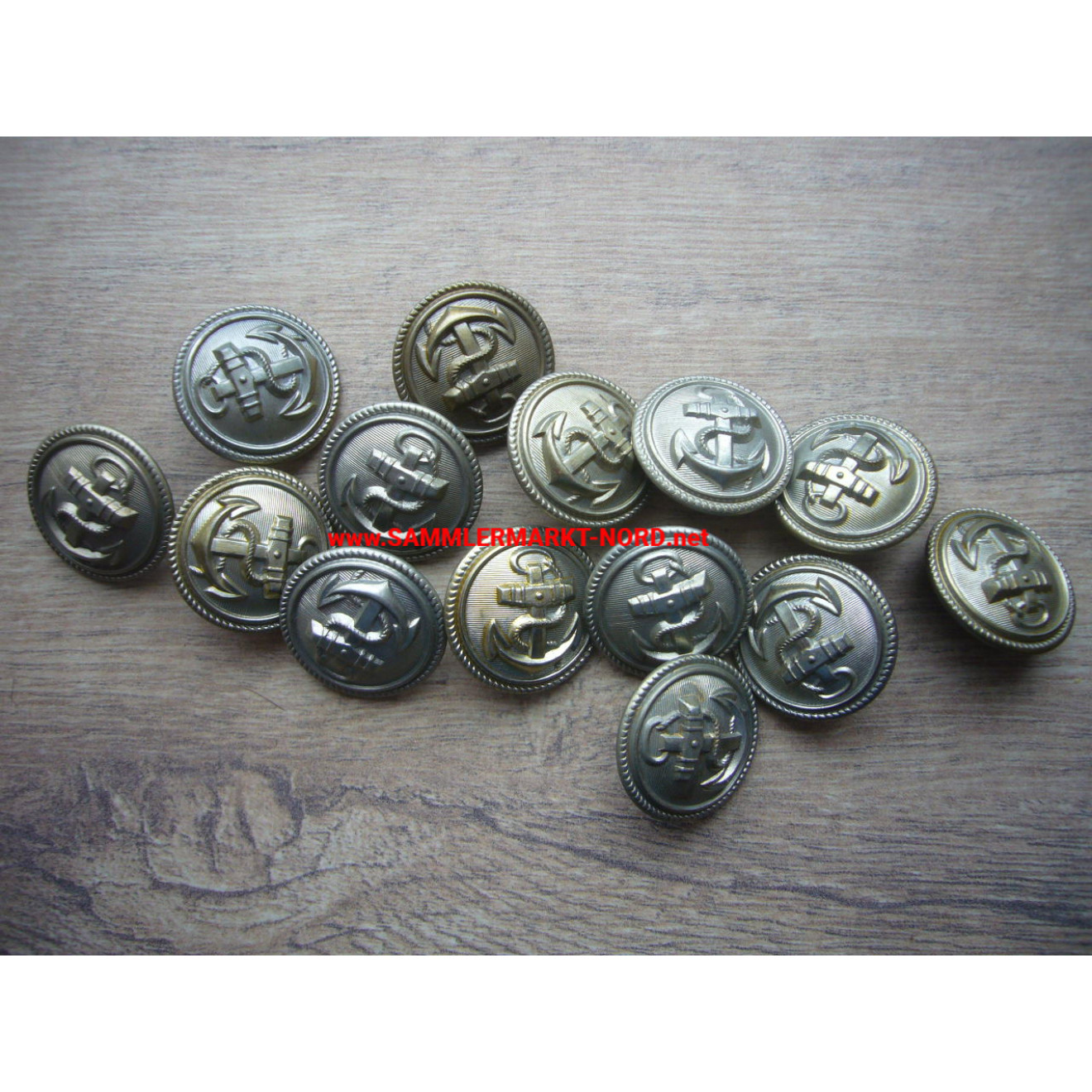 Kriegsmarine - 14 x silver anchor button for officers - 24 mm