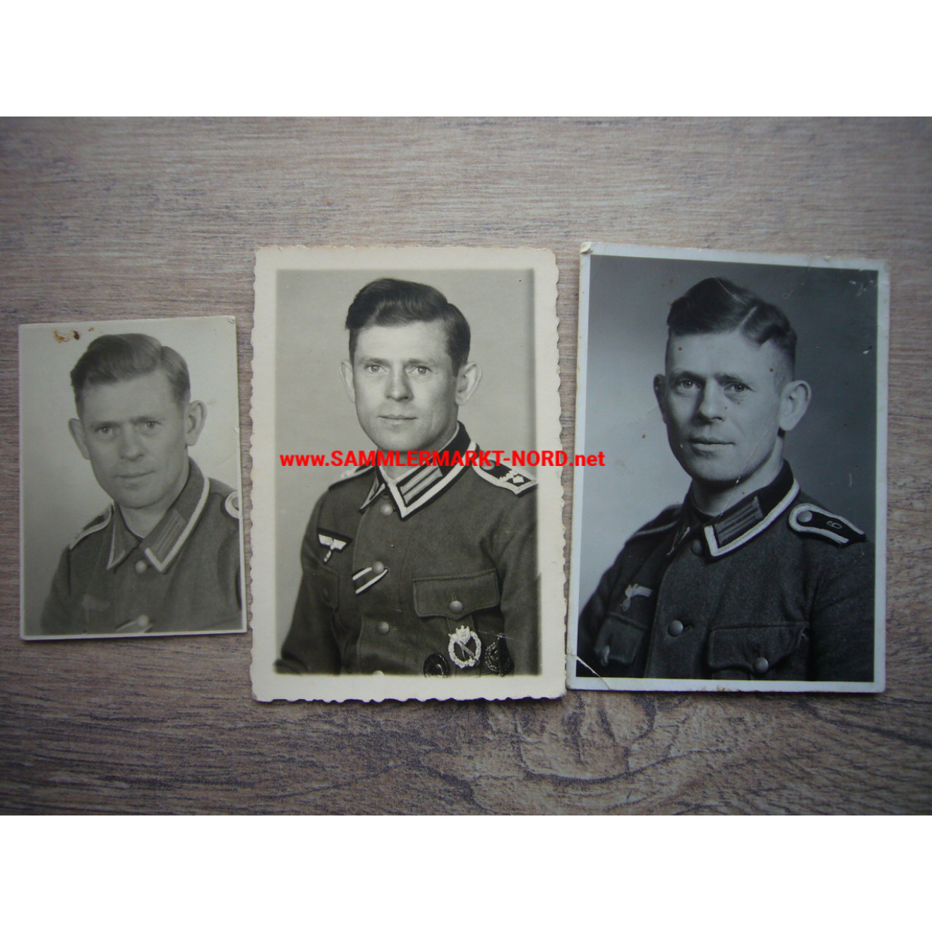 3 x Passfoto gleicher Soldat - diverse Orden