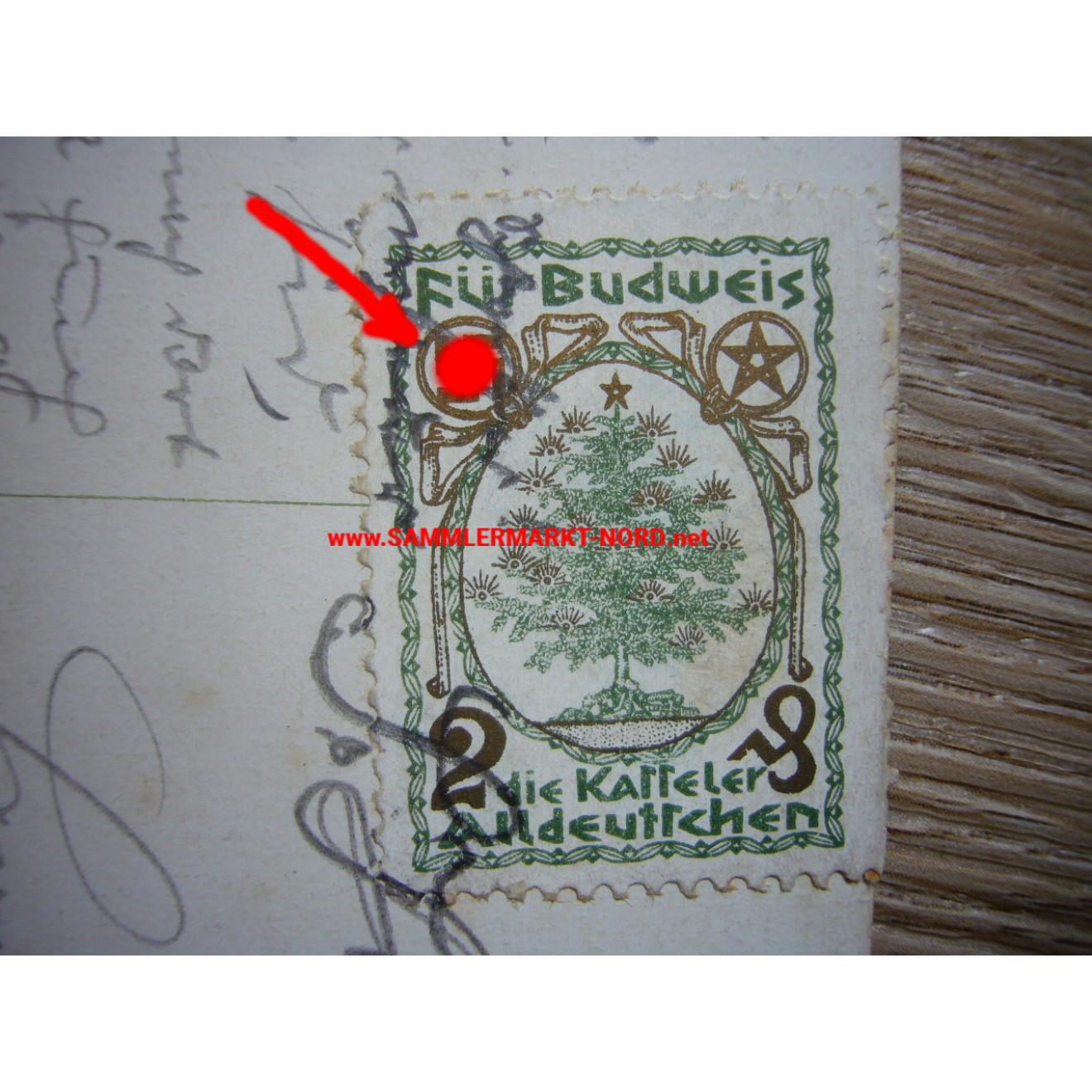 Postkarte 1911 - Vignette mit Hakenkreuz - Für Budweis, die Kasseler Altdeutschen
