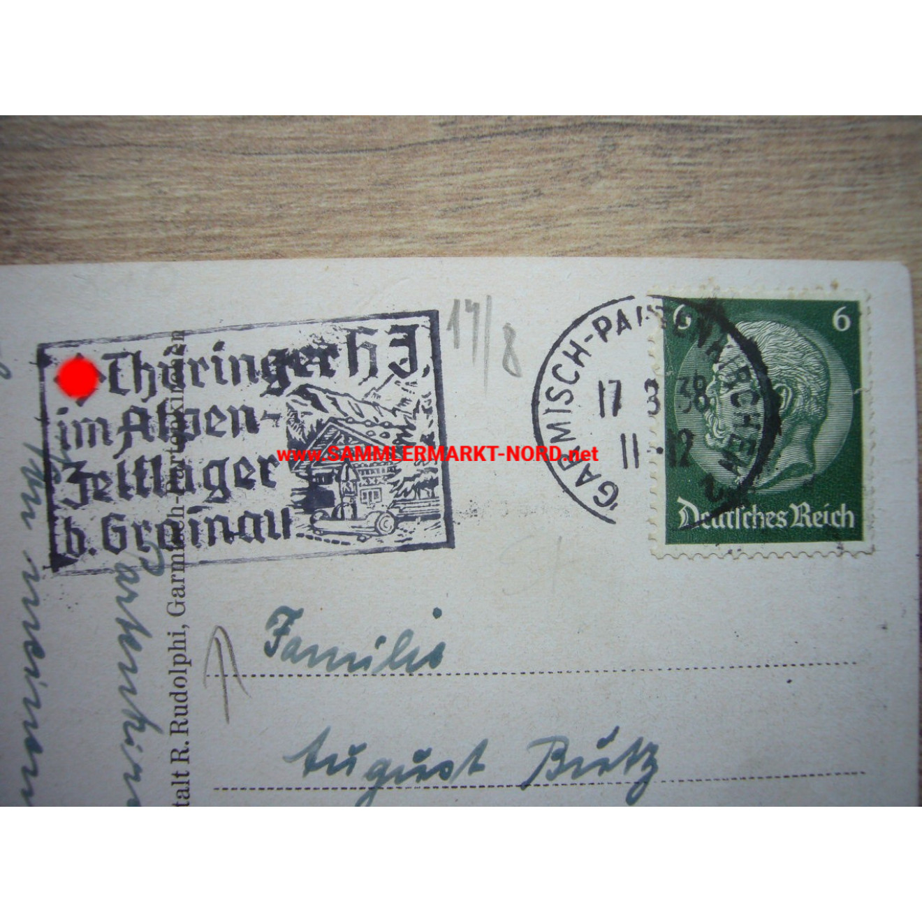 Postkarte 1938 - Thüringer HJ im Alpen Zeltlager bei Grainau