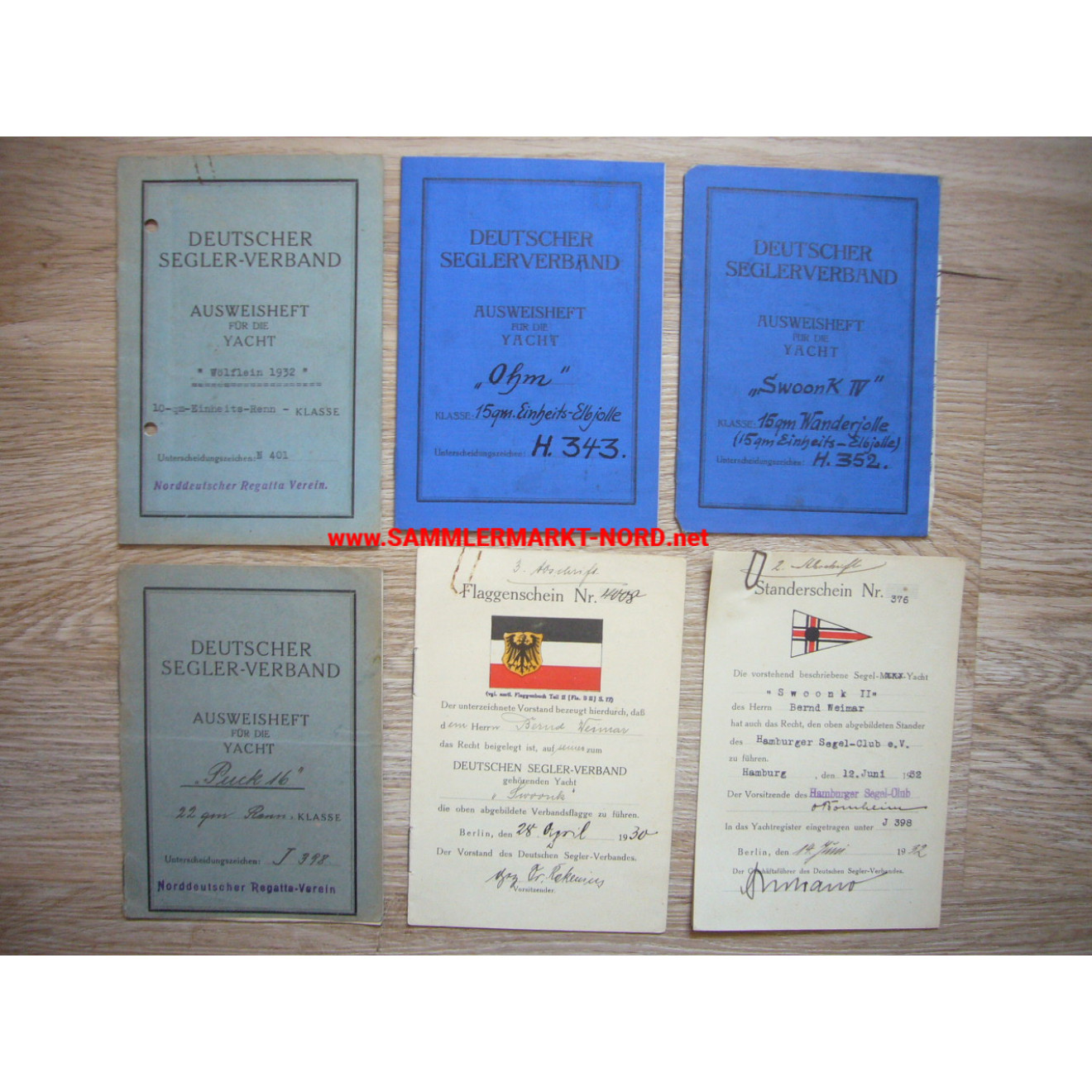 Deutscher Segler Verband - Ausweise, Flaggenscheine, usw. 1930/33