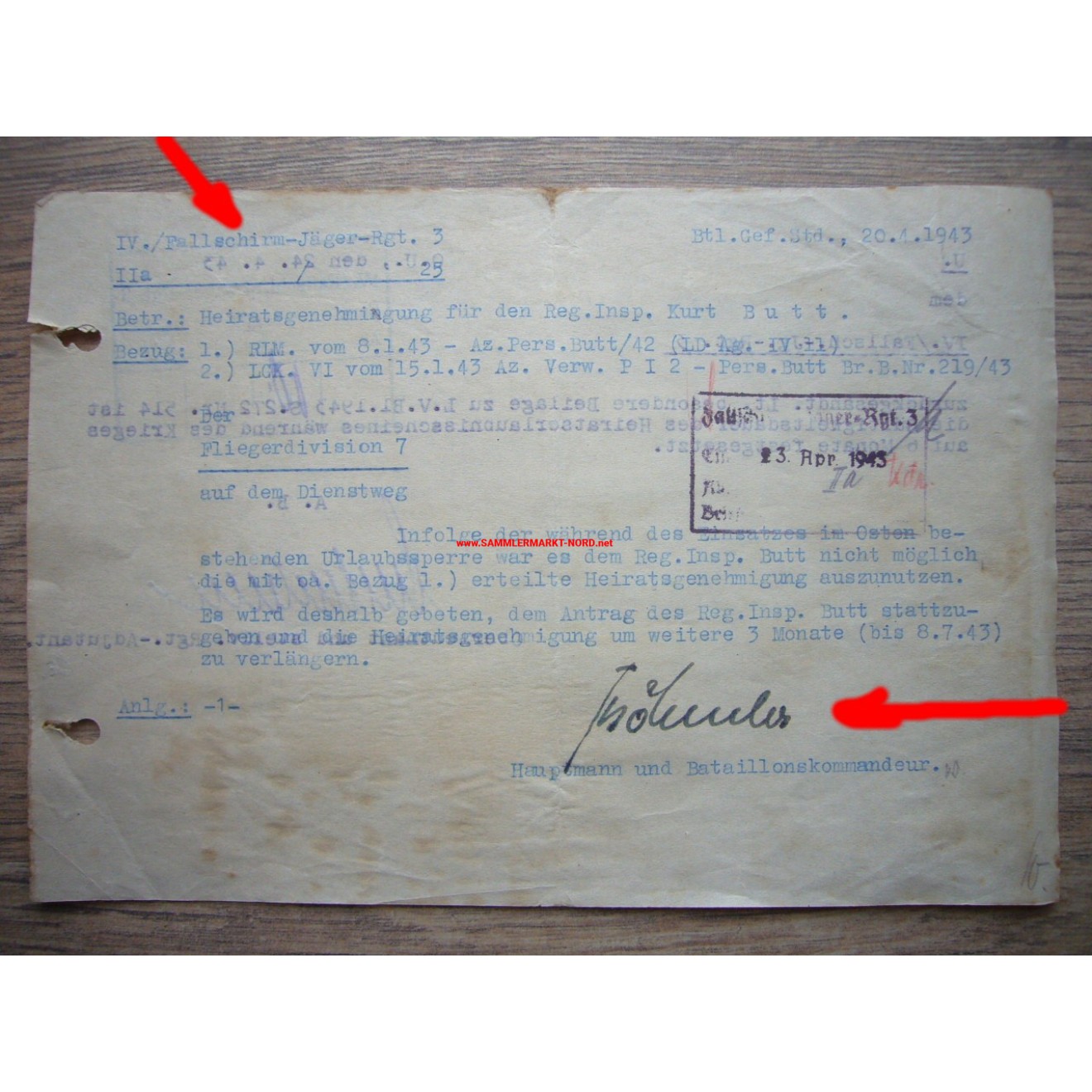 Fallschirmjäger Regiment 3 (Italien) - Bataillonskommandeur Hauptmann ...