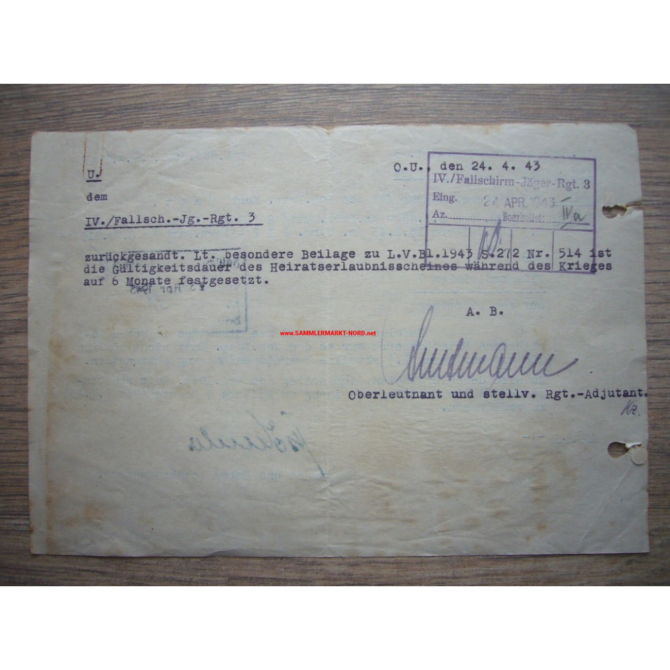 Fallschirmjäger Regiment 3 (Italy) - Battalion Commander Captain RUDOLF ...