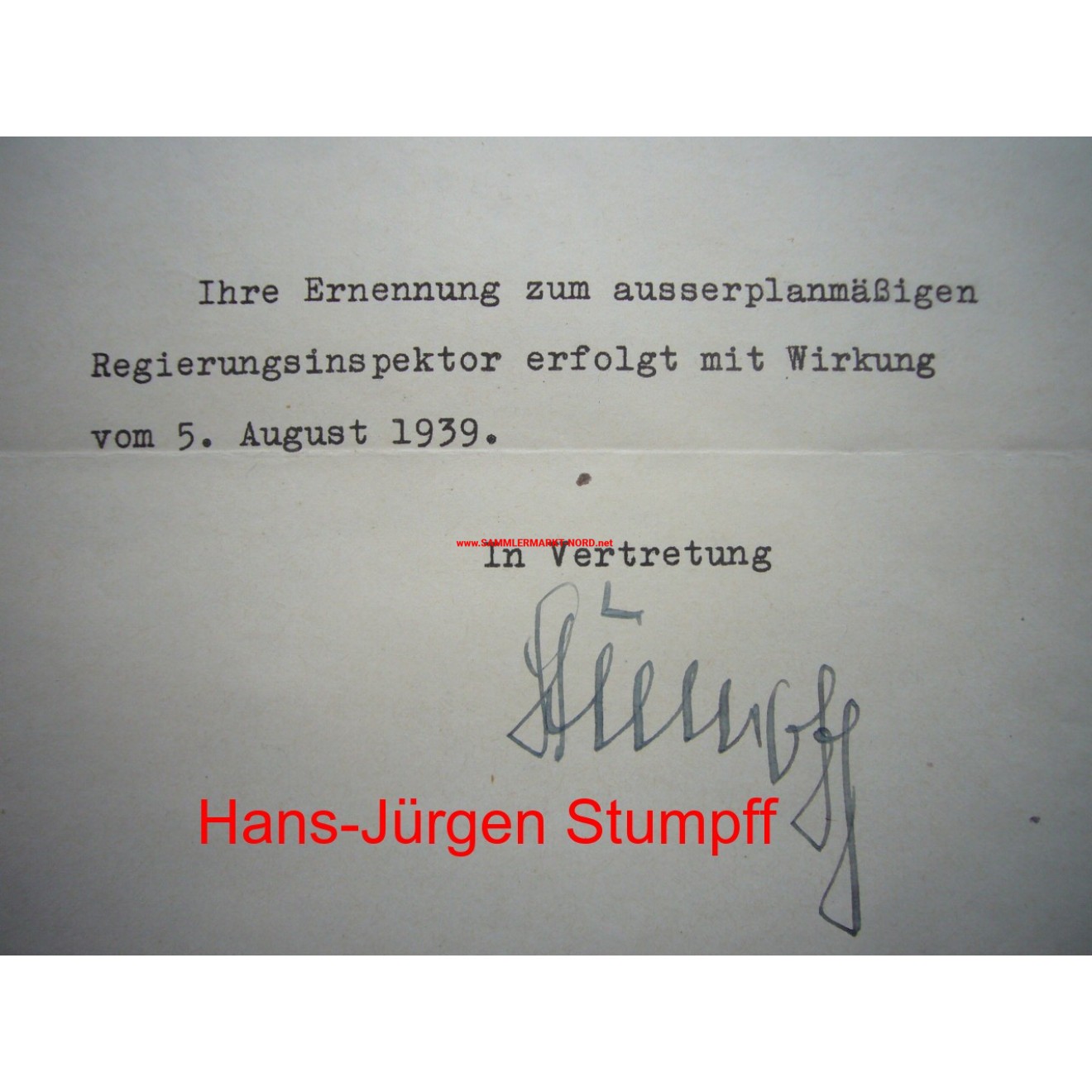 Luftwaffe - Generaloberst HANS-JÜRGEN STUMPFF - Autograph, Sammlermarkt ...