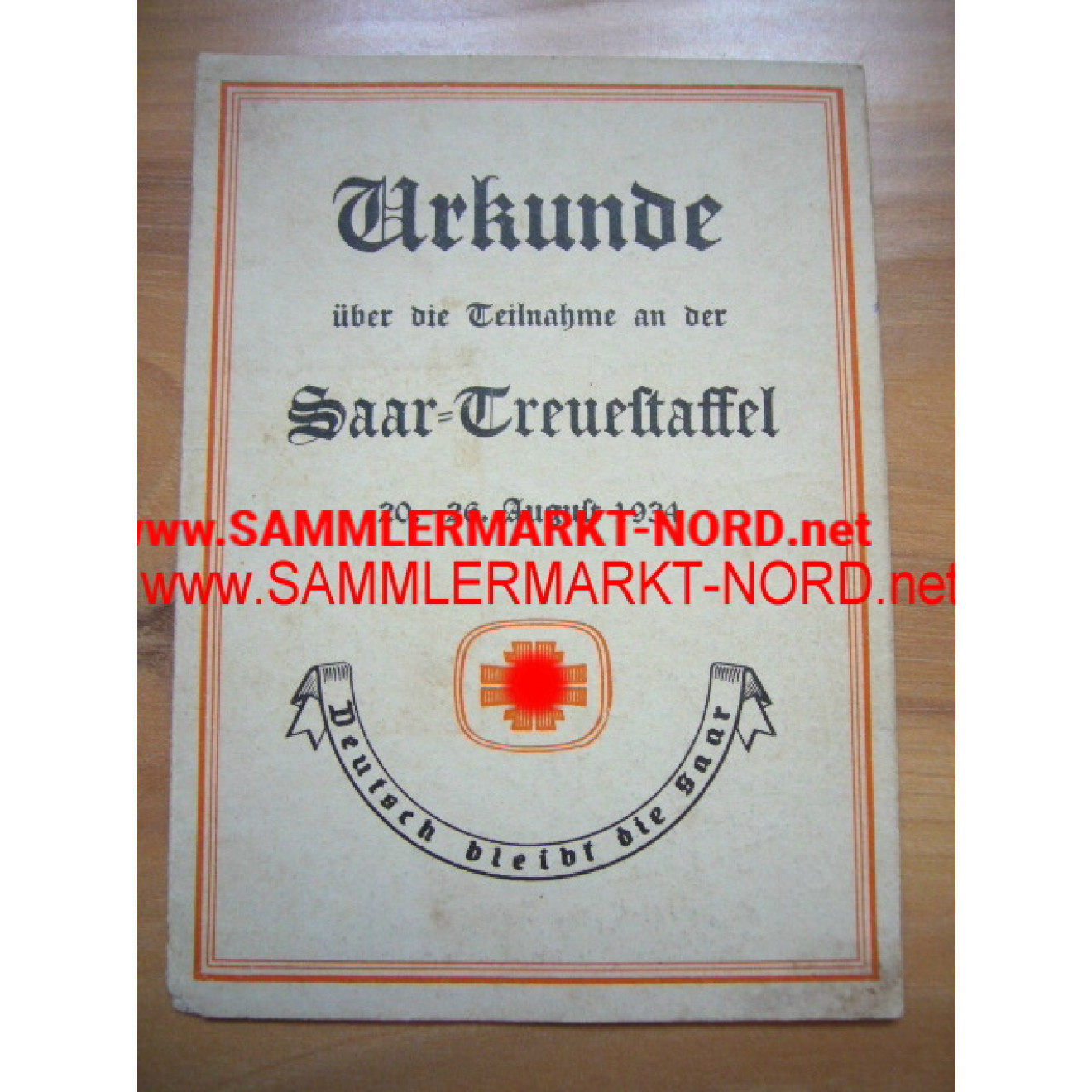 Urkunde Saar-Treuestaffel 1934
