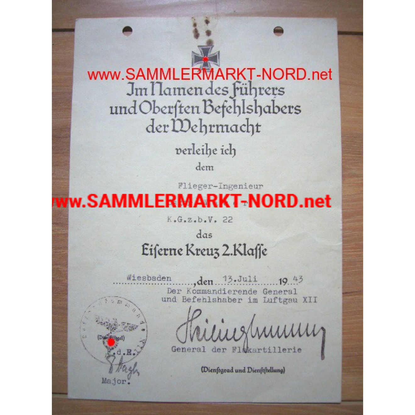 Verleihungsurkunde Eisernes Kreuz 2. Klasse - Kampfgeschwader z.
