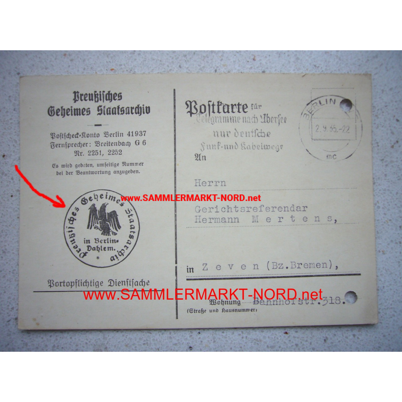Postcard - Prussian Secret State Archives - Berlin-Dahlem