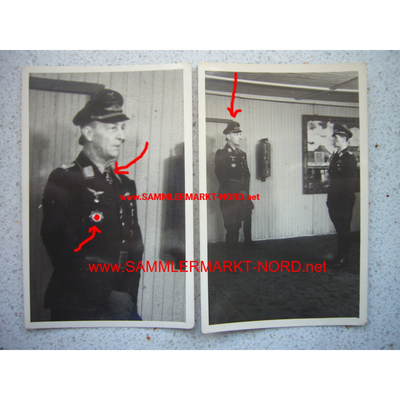 2 x Foto Luftwaffe - Offizier mit Deutschen Kreuz in Gold und Ri