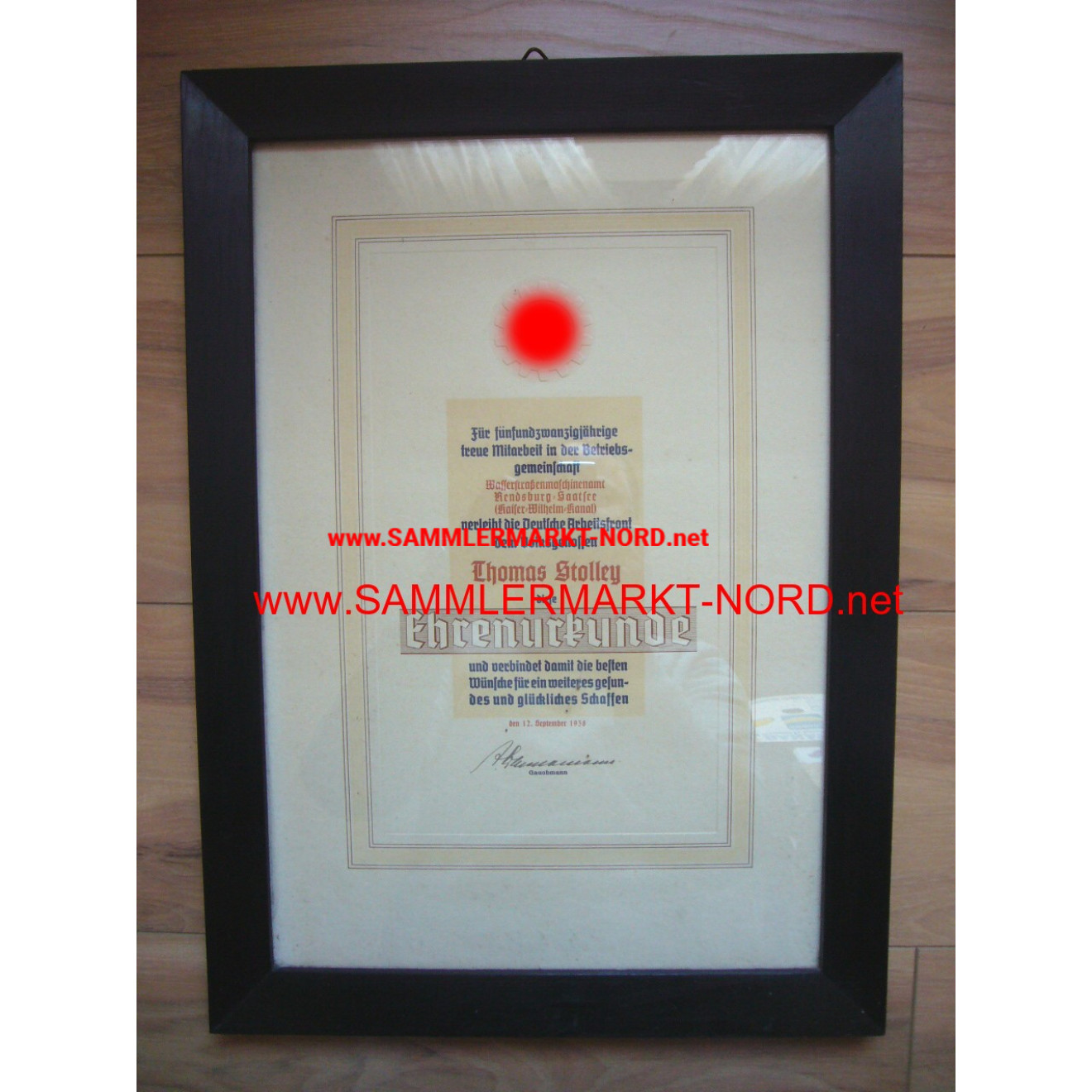 Large framed Honorary Diploma of the DAF - 25 years of work at t