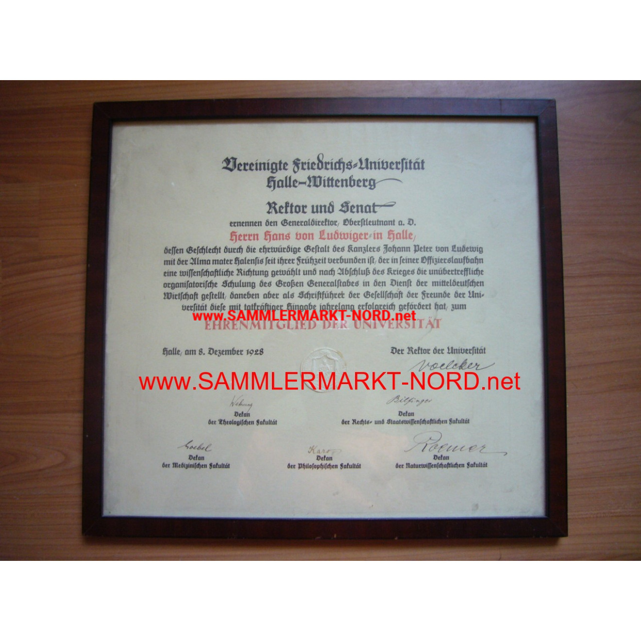 Urkunde zur Ehrenmitgliedschaft der Vereinigten Friedrichs-Unive