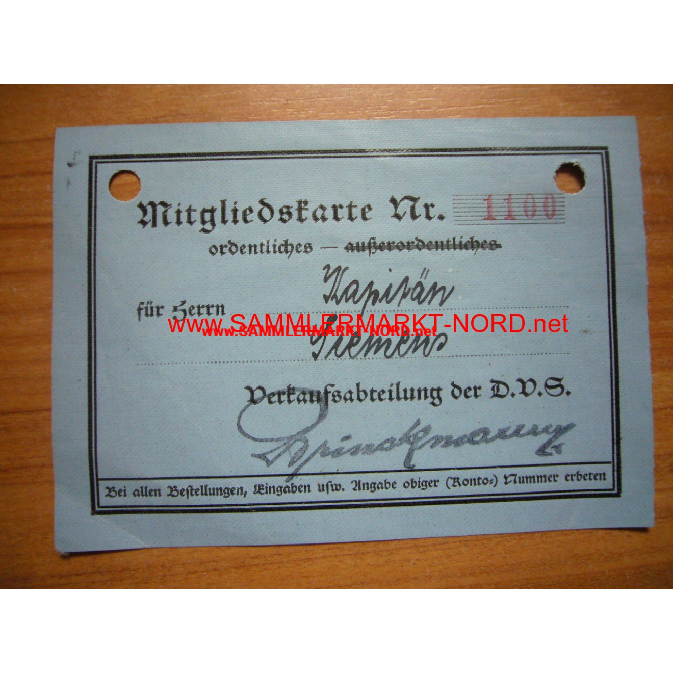 D.V.S. Deutsche Verkehrsflieger Schule - Member ID card
