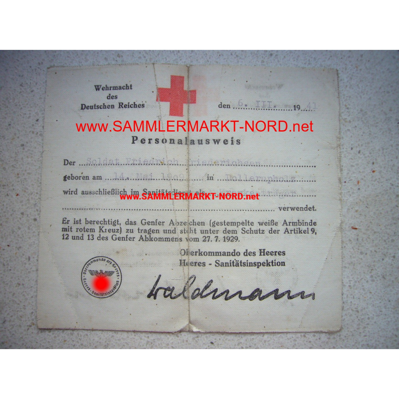Wehrmacht - Personalausweis für Krankenträger