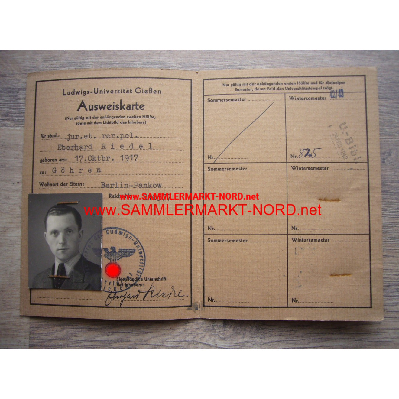 Ludwigs-University of Giessen - ID card 1943