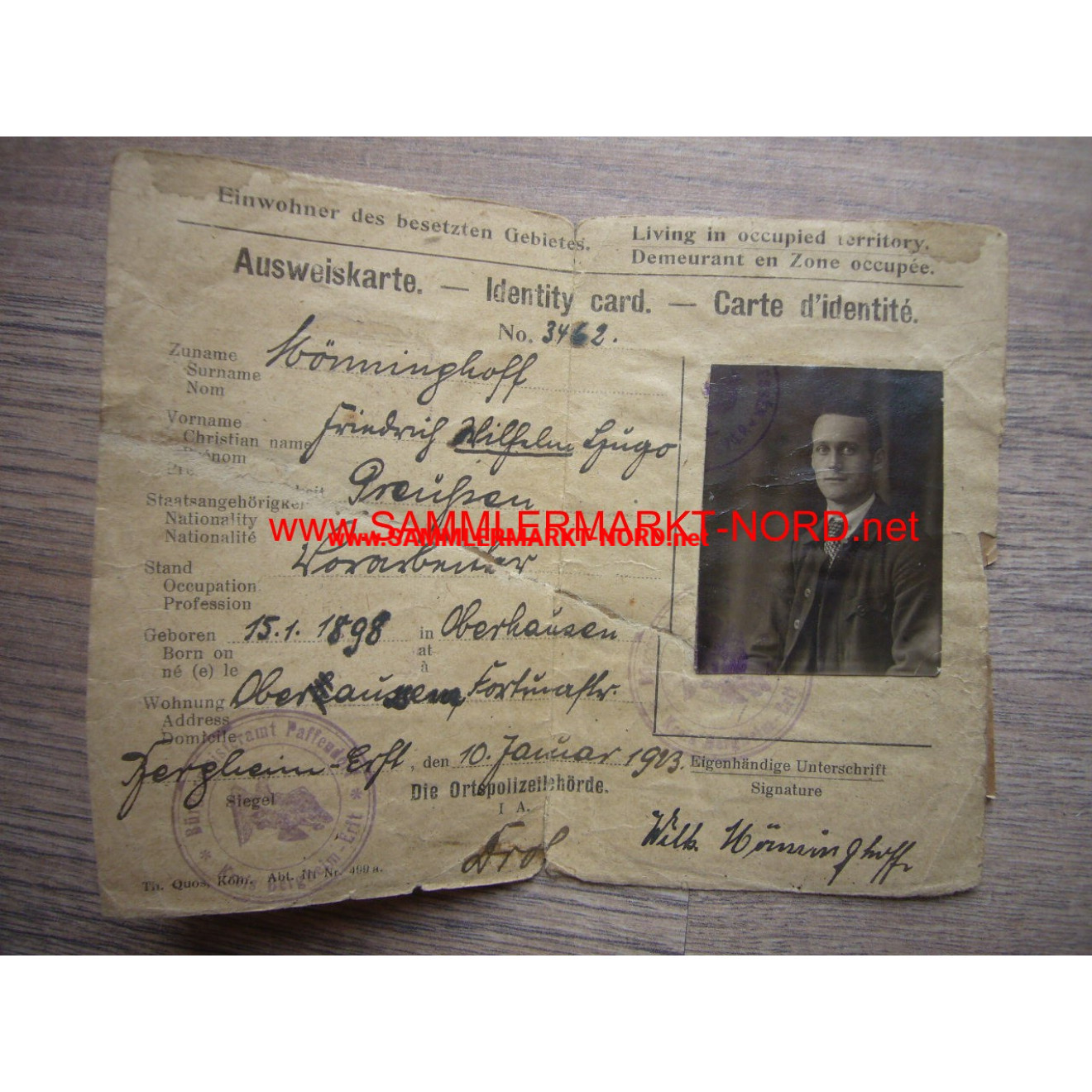ID card for occupied area - Bergheim 1923