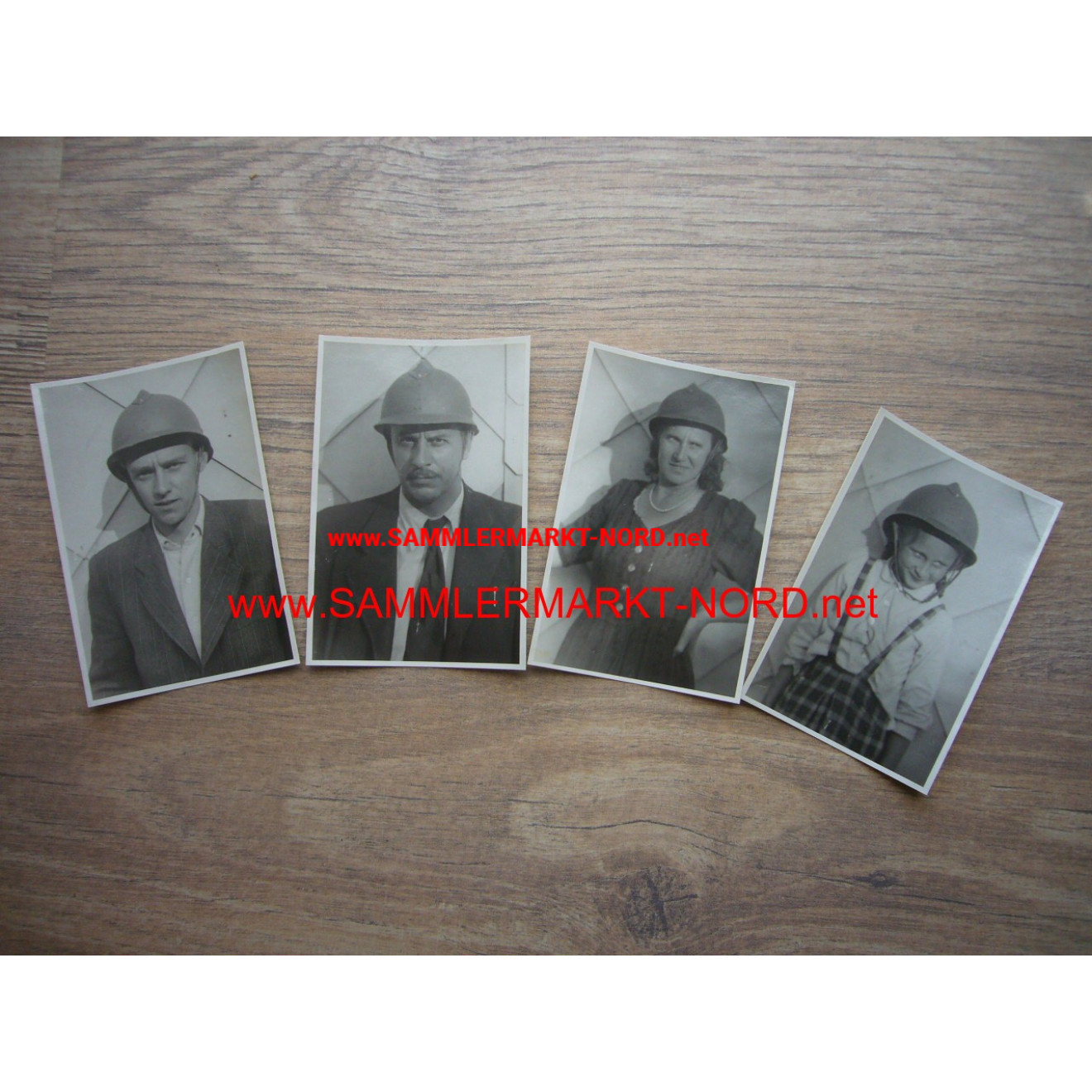 4 x photo persons with French Adrian steel helmet