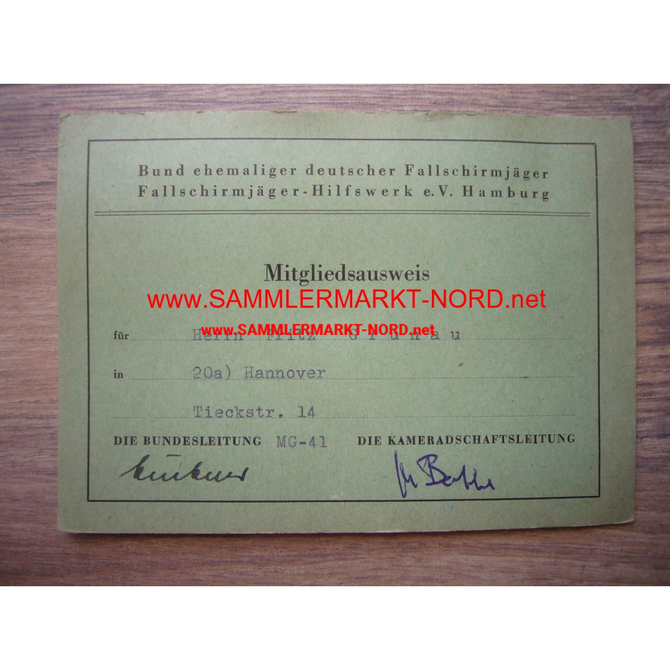 Association of former German paratroopers - membership card