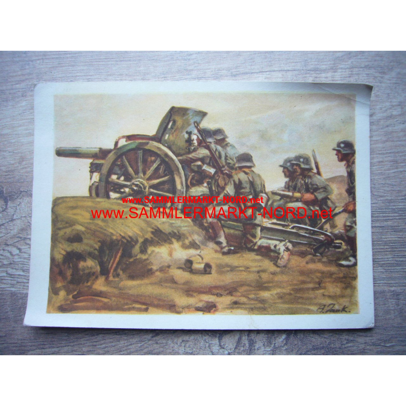 Artillery in firing position - postcard