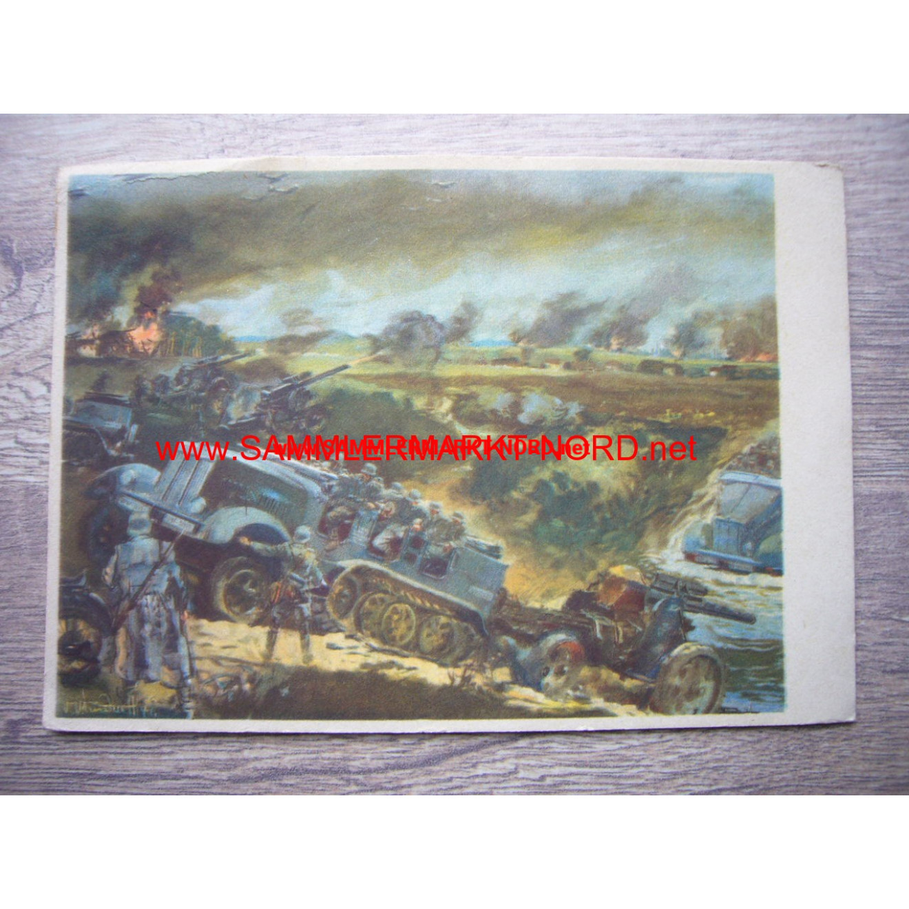 Artillery in combat - postcard