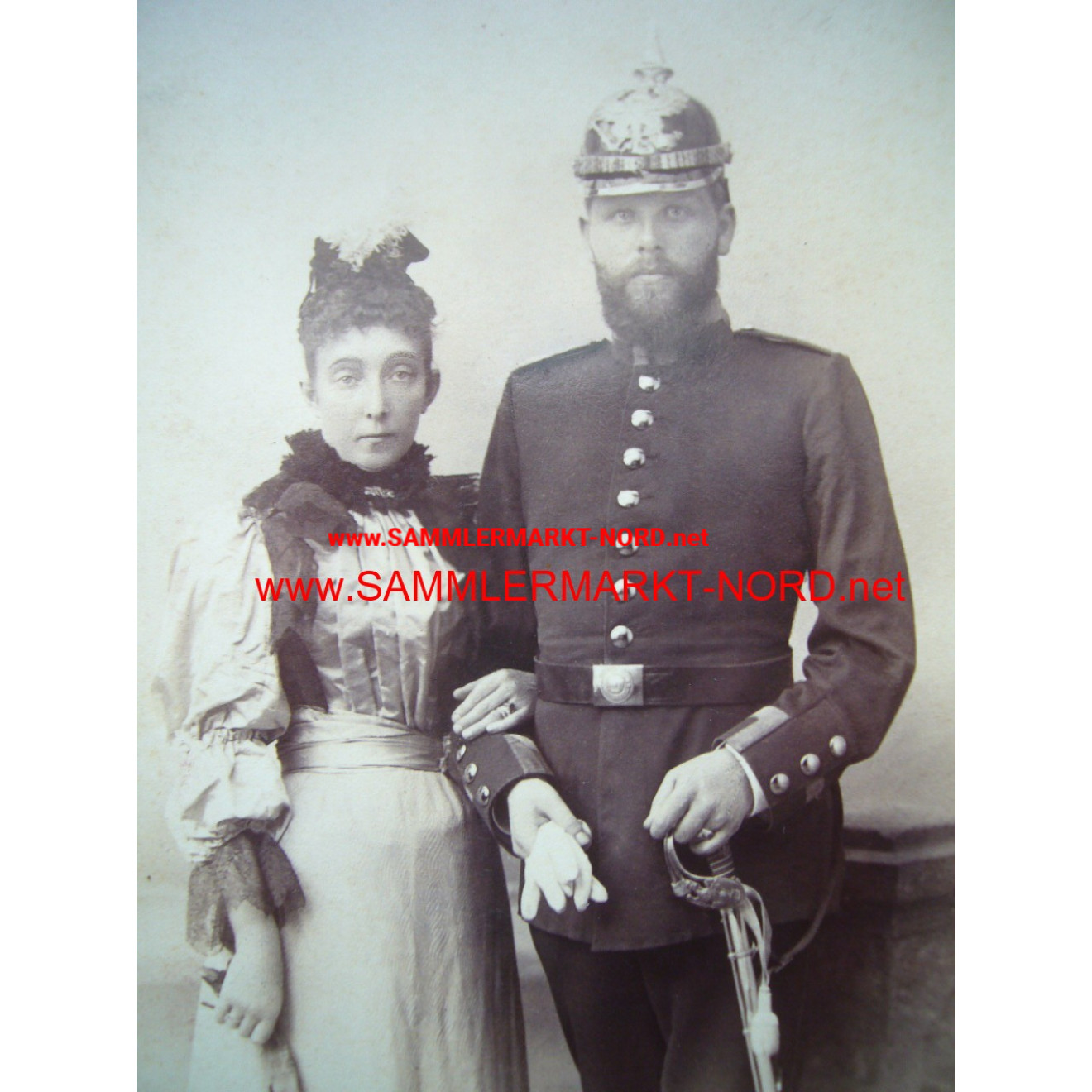 Cabinet photo - Hessian officer with saber & Spiked Helmet