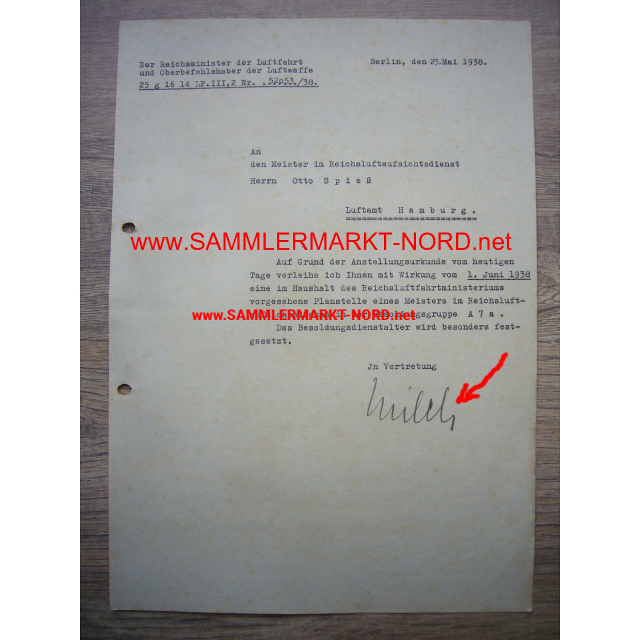 Luftwaffe - Generalfeldmarschall ERHARD MILCH - Autograph