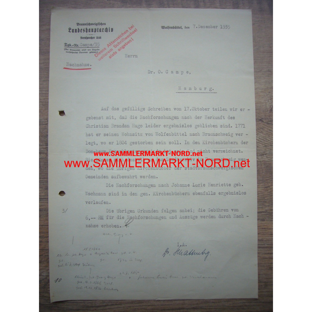 Archivrat DR. FRIEDRICH SCHATTENBERG (NSDAP) - Autograph