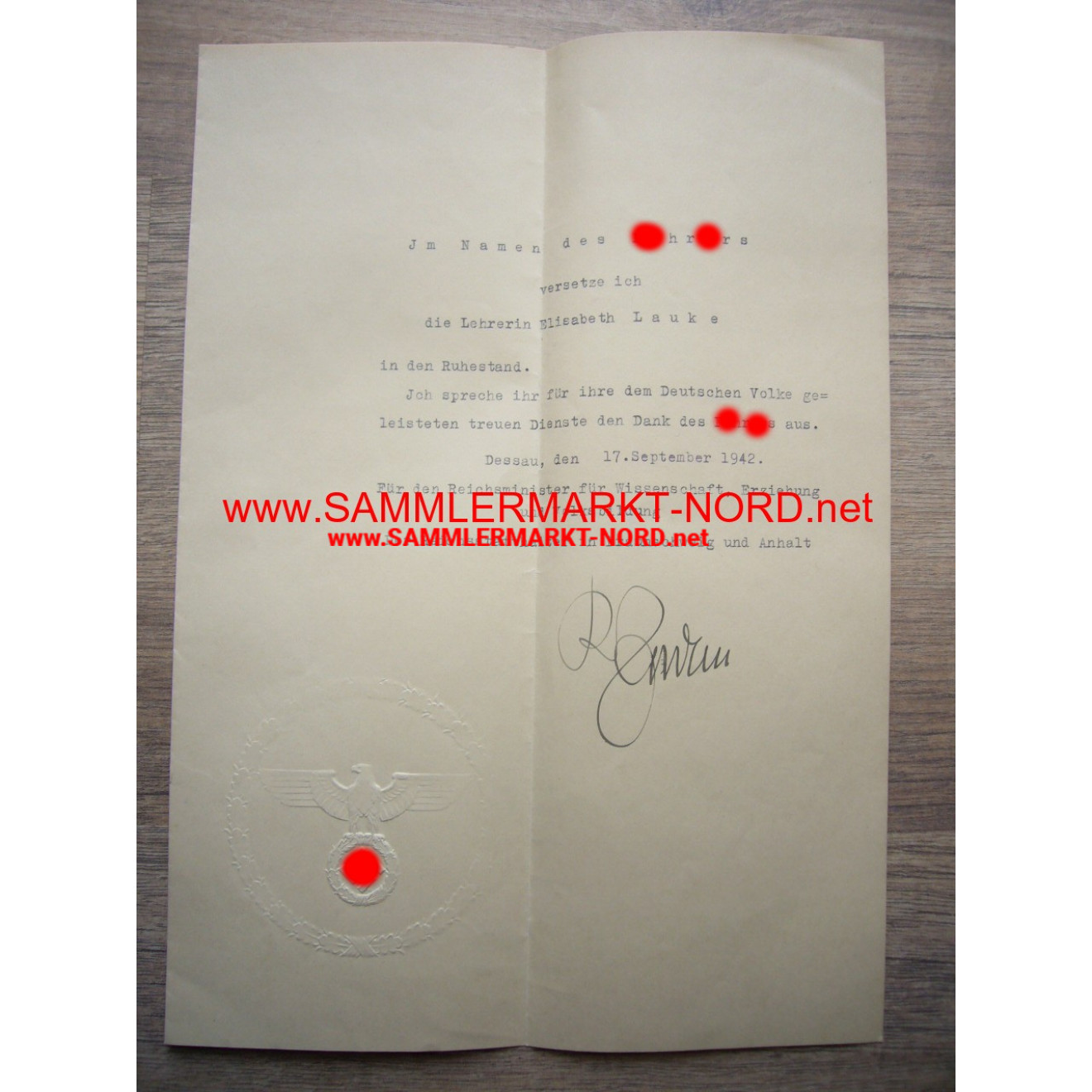 NSDAP Gauleiter RUDOLF JORDAN - Autograph