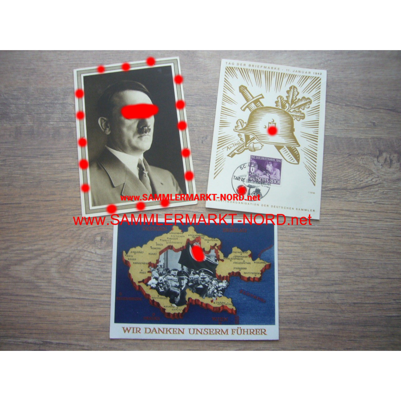 3 x different propaganda postcards
