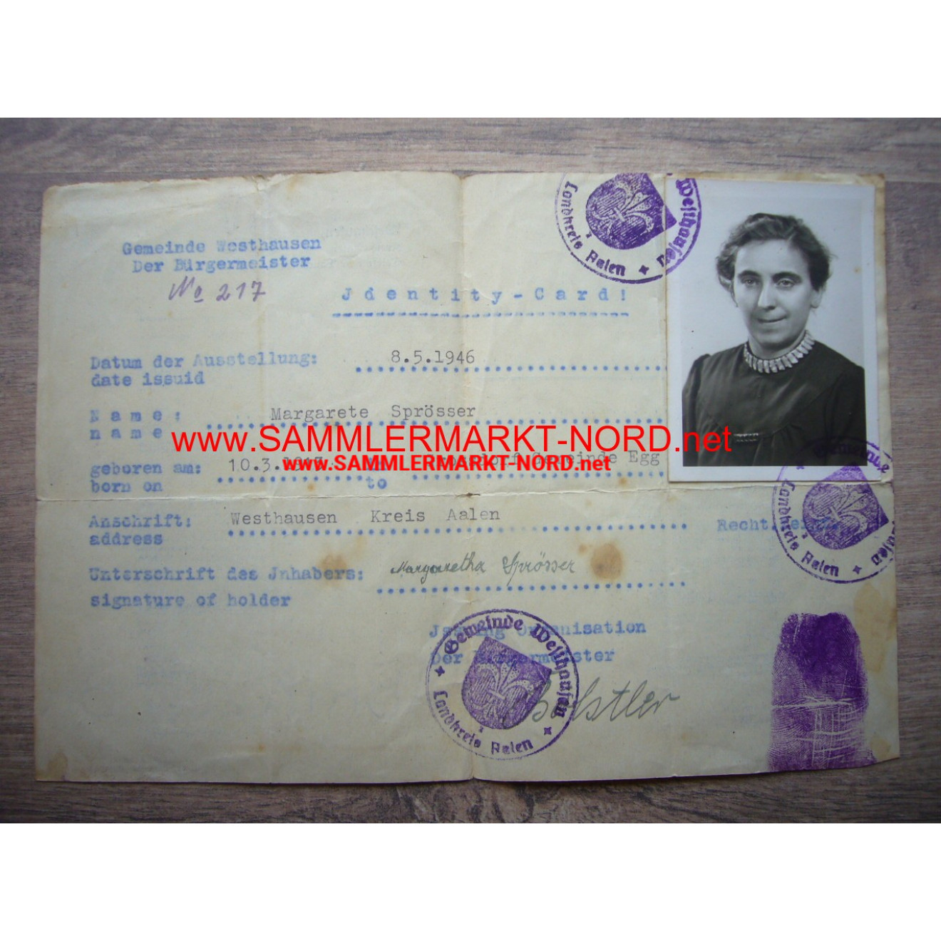 Identity card - Westhausen May 8, 1946