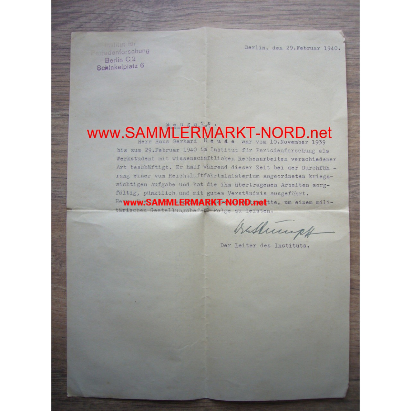 Dr. KARL STUMPFF (Astronom) - Autograph (Berlin 1940)