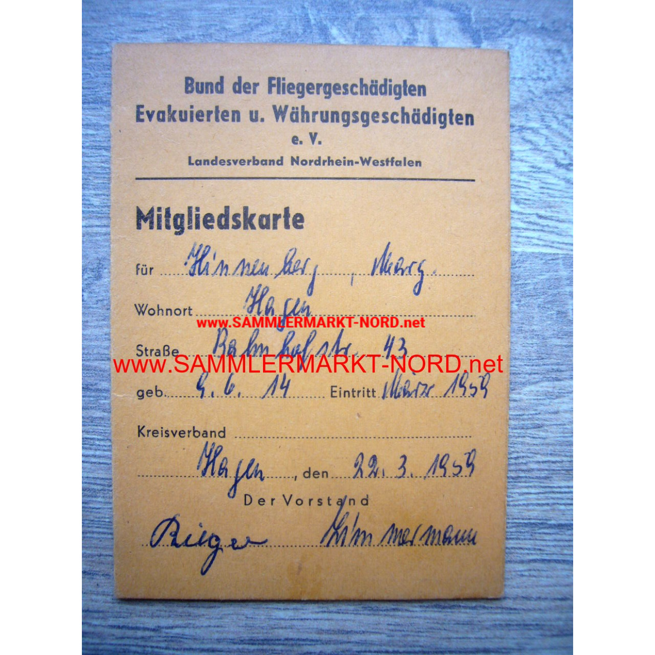 Bund der Fliegergeschädigten usw. - Ausweis 1959