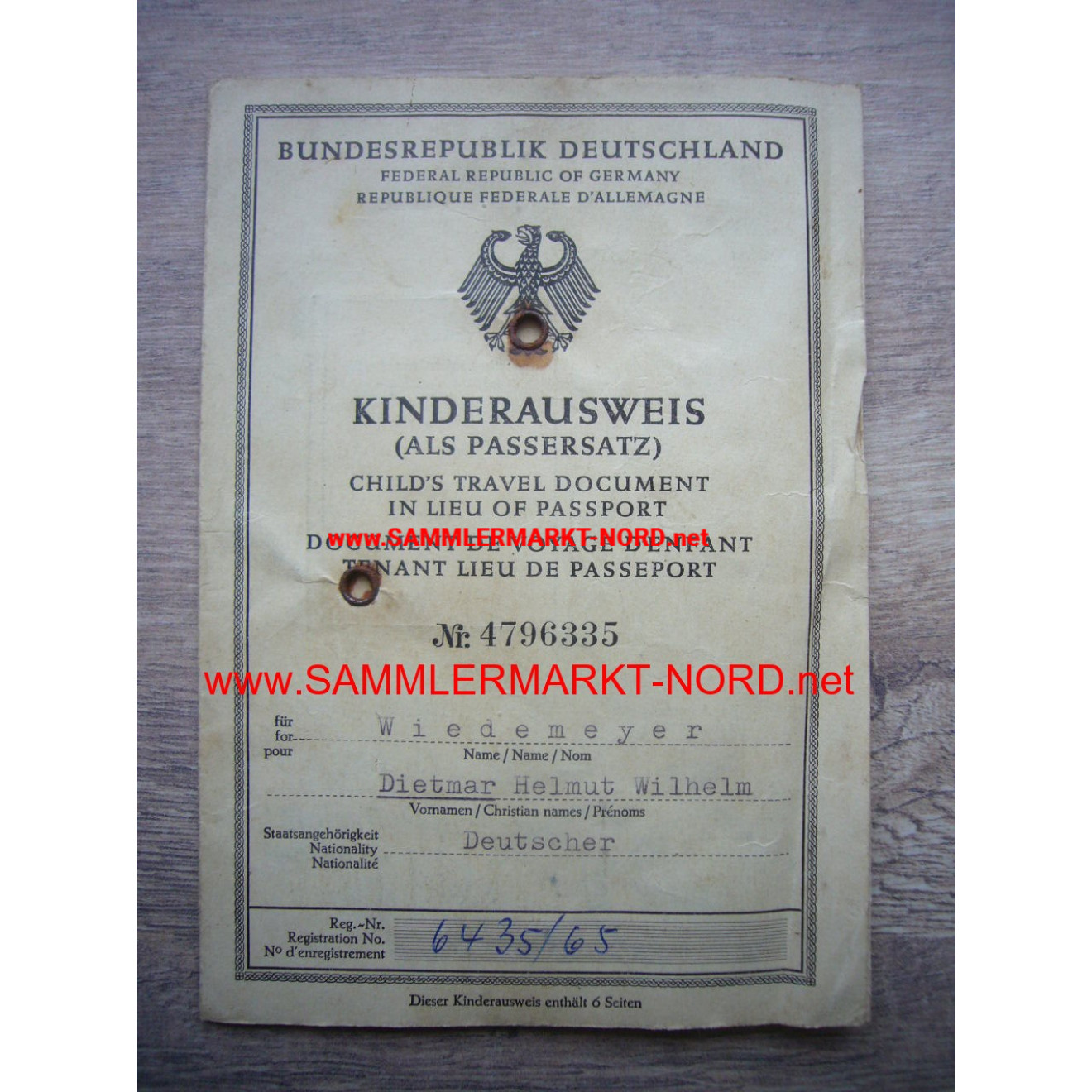 BRD - Kinderausweis (als Passersatz) 1965