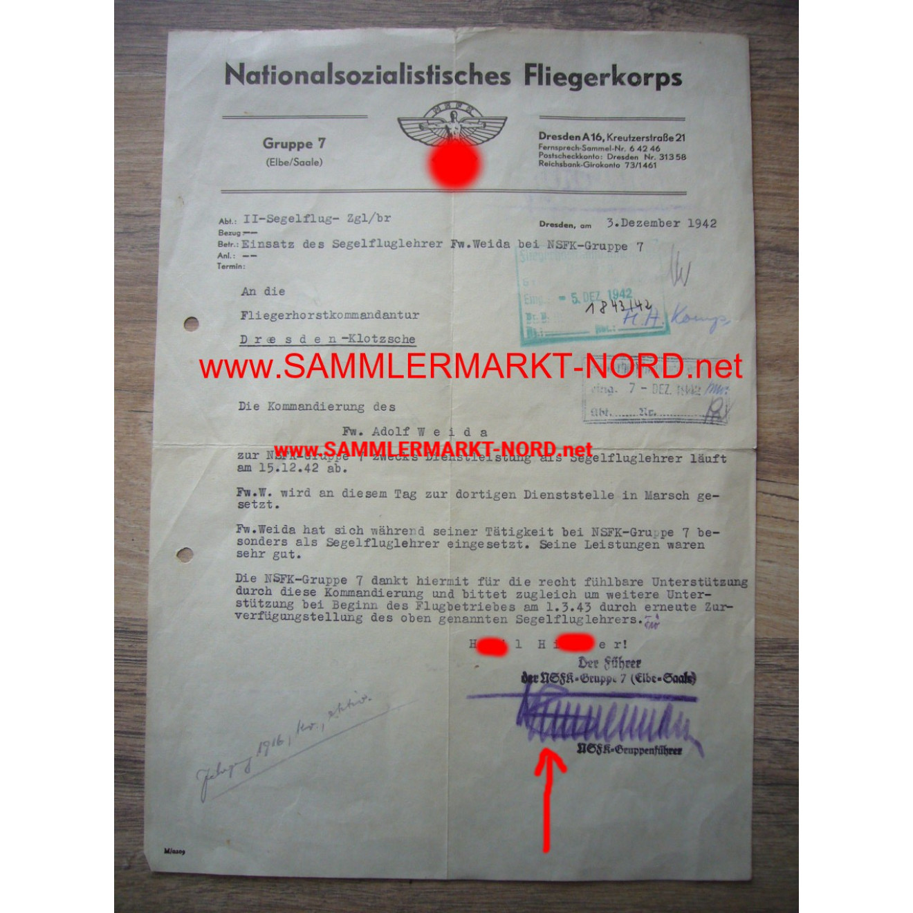 NSFK Gruppenführer OTTO ZIMMERMANN - autograph