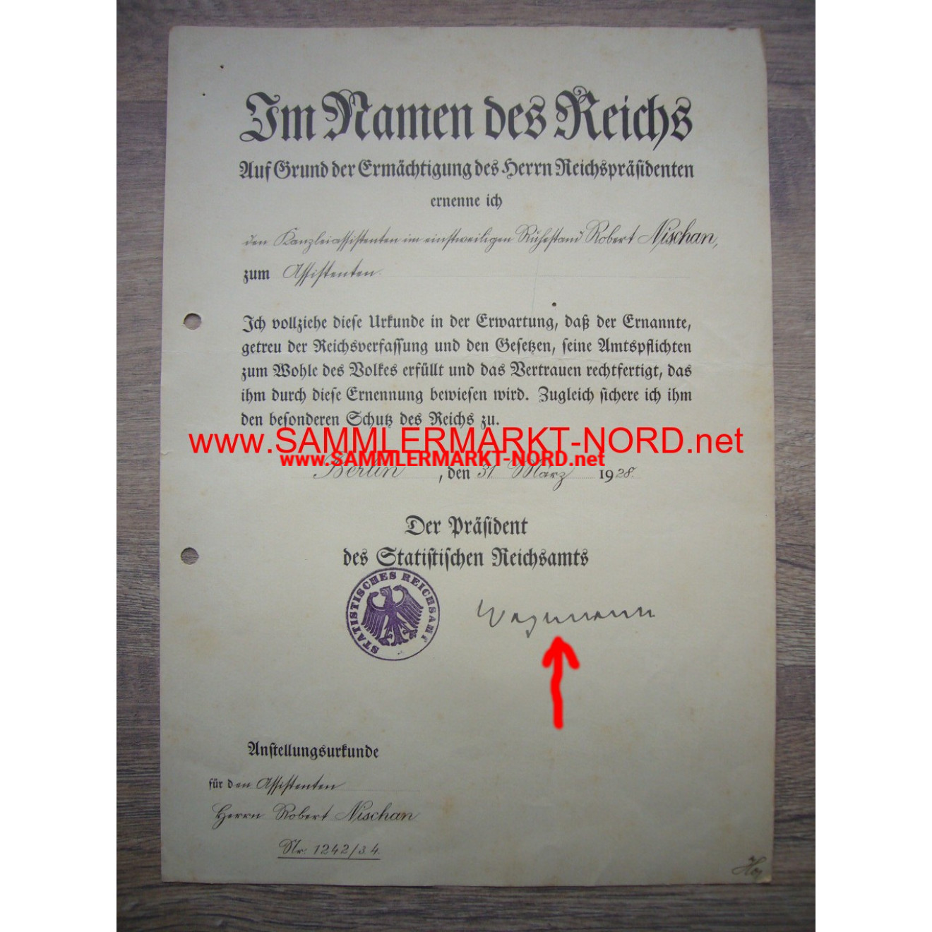 Statistisches Reichsamt - Präsident ERNST WAGEMANN - Autograph