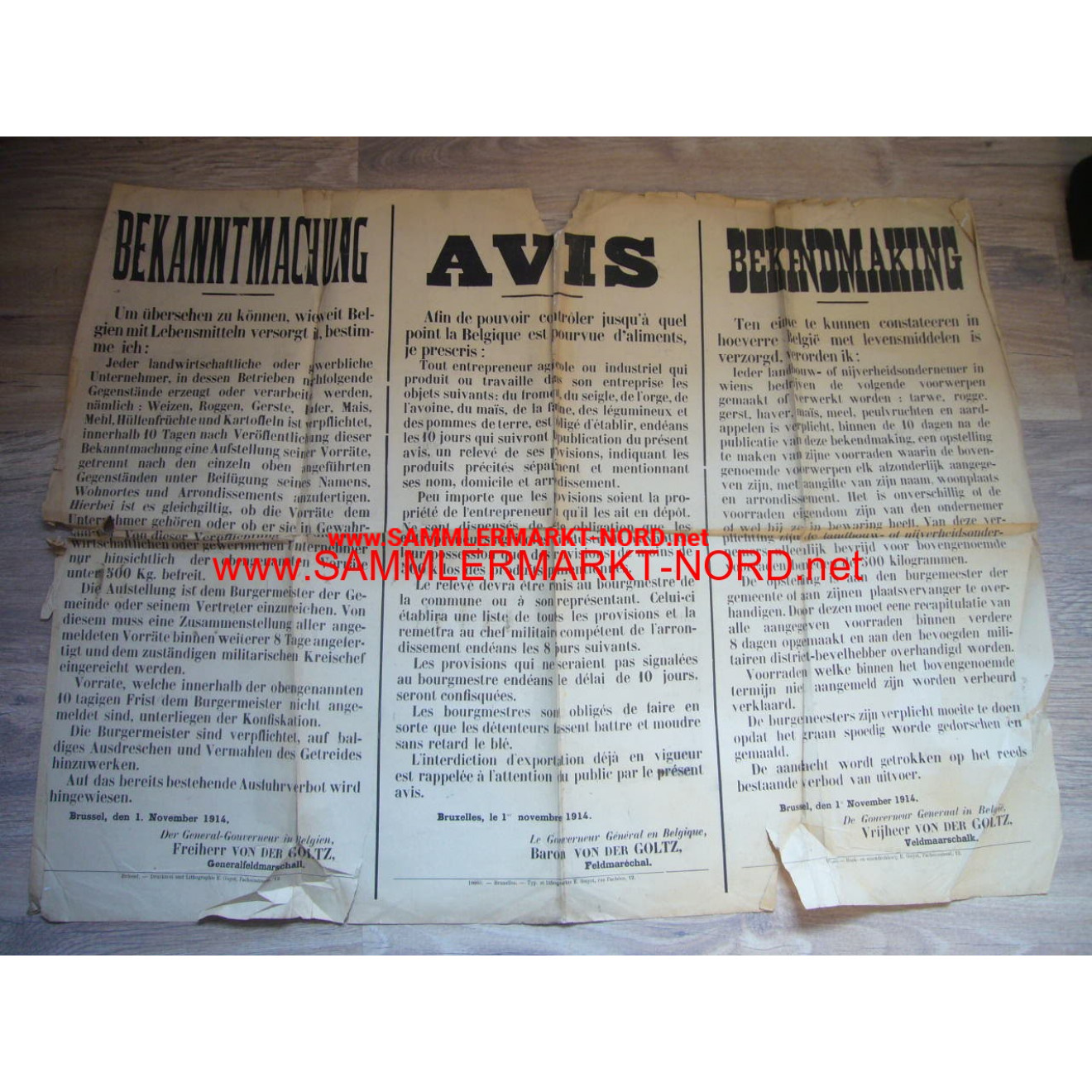 Announcement 1914 - Occupation of Belgium (Brussels)