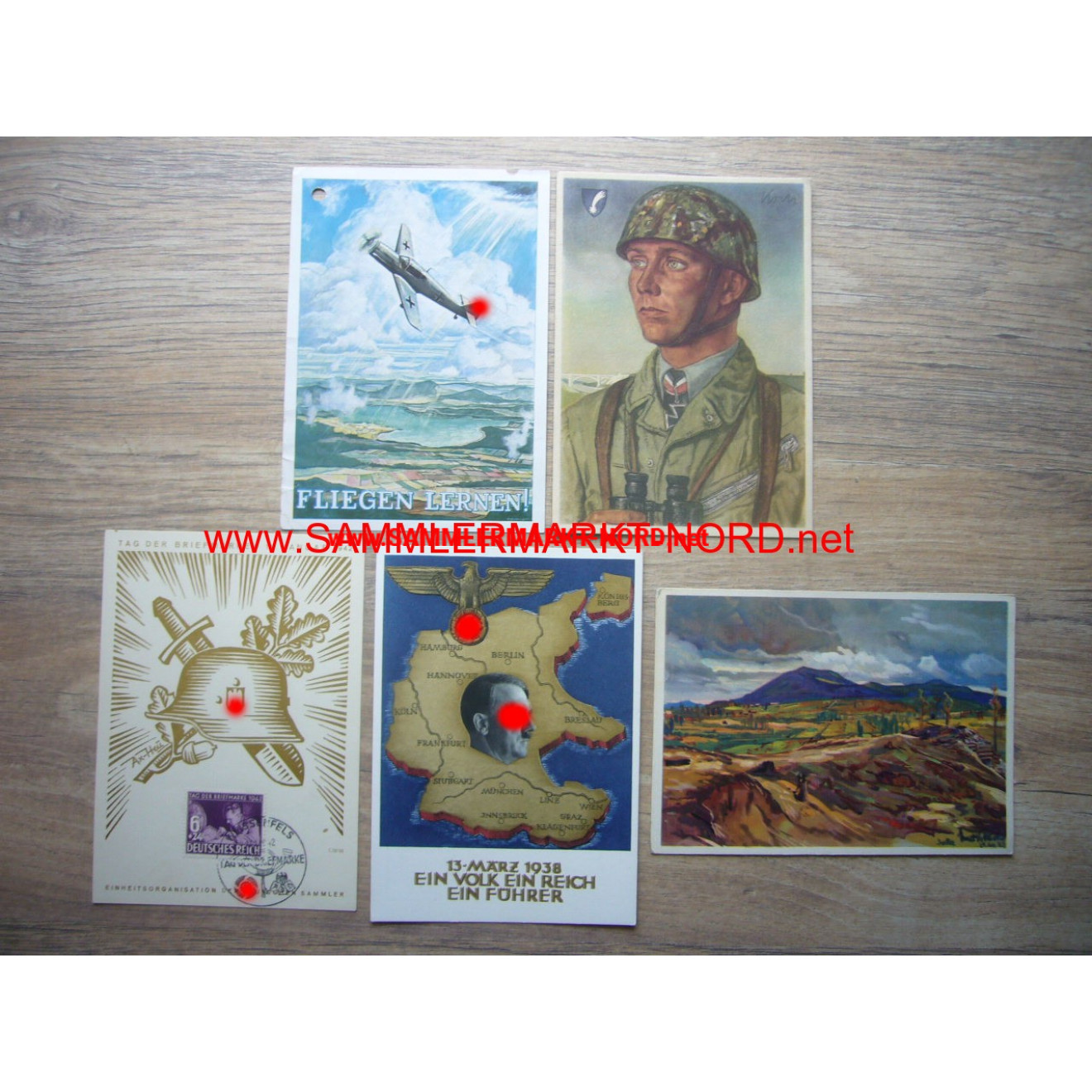 5 x Postkarte Fallschirmjäger, NSFK, Hitler, usw.