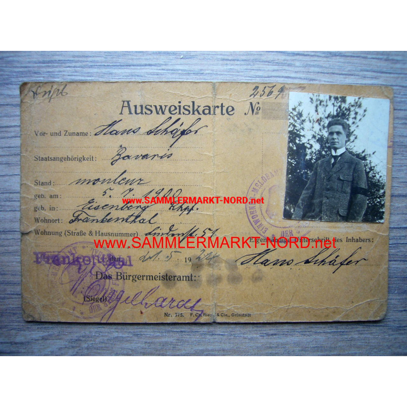 Frankenthal (Occupied Territories) - ID card 1924