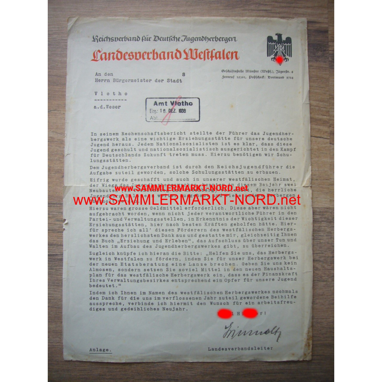 DJH - Gauführer WILHELM GRIMMELT (Westphalia) - Autograph