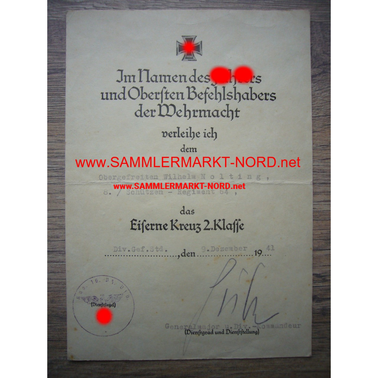 Major General HANS-VALENTIN HUBE (diamonds) - autograph
