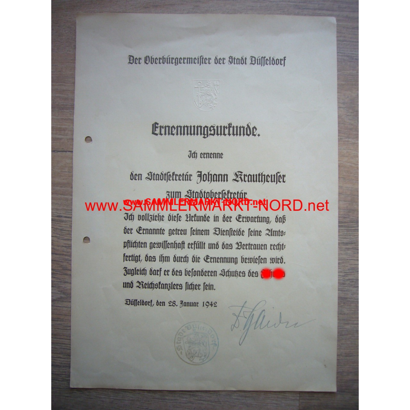 CARL HAIDN (NSDAP) - Autograph - Oberbürgermeister Düsseldorf