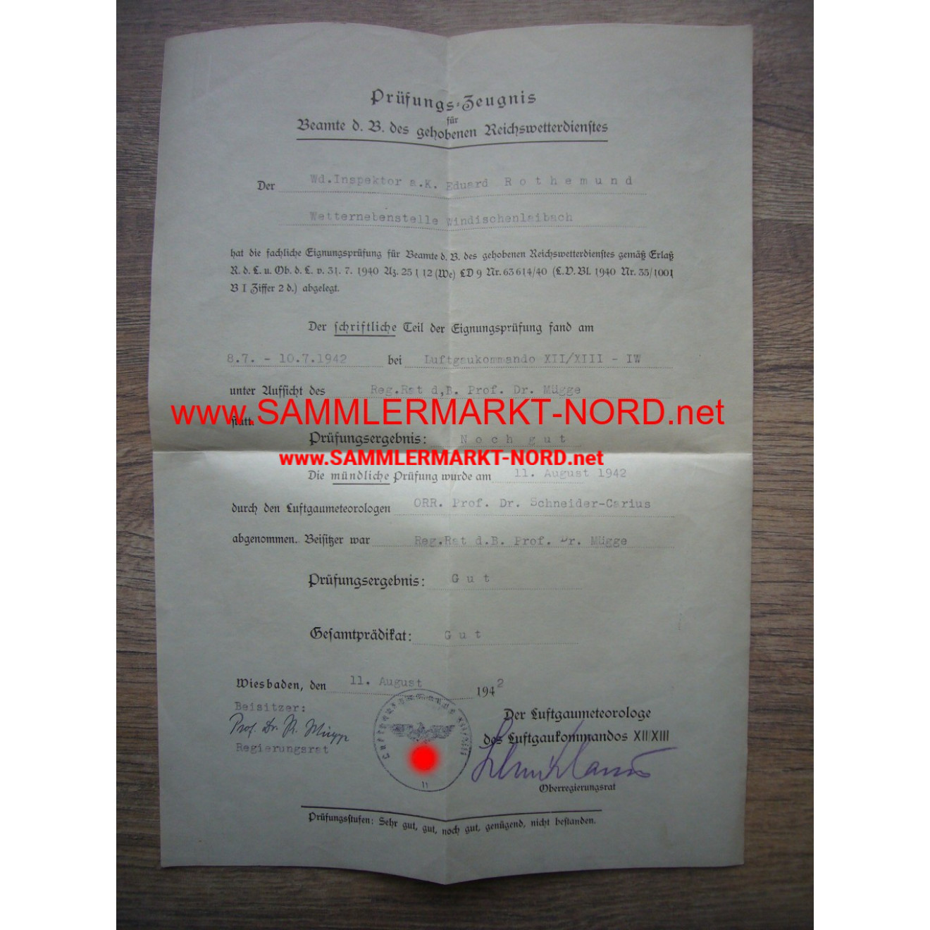 Luftwaffe Examination Certificate - Weather Service