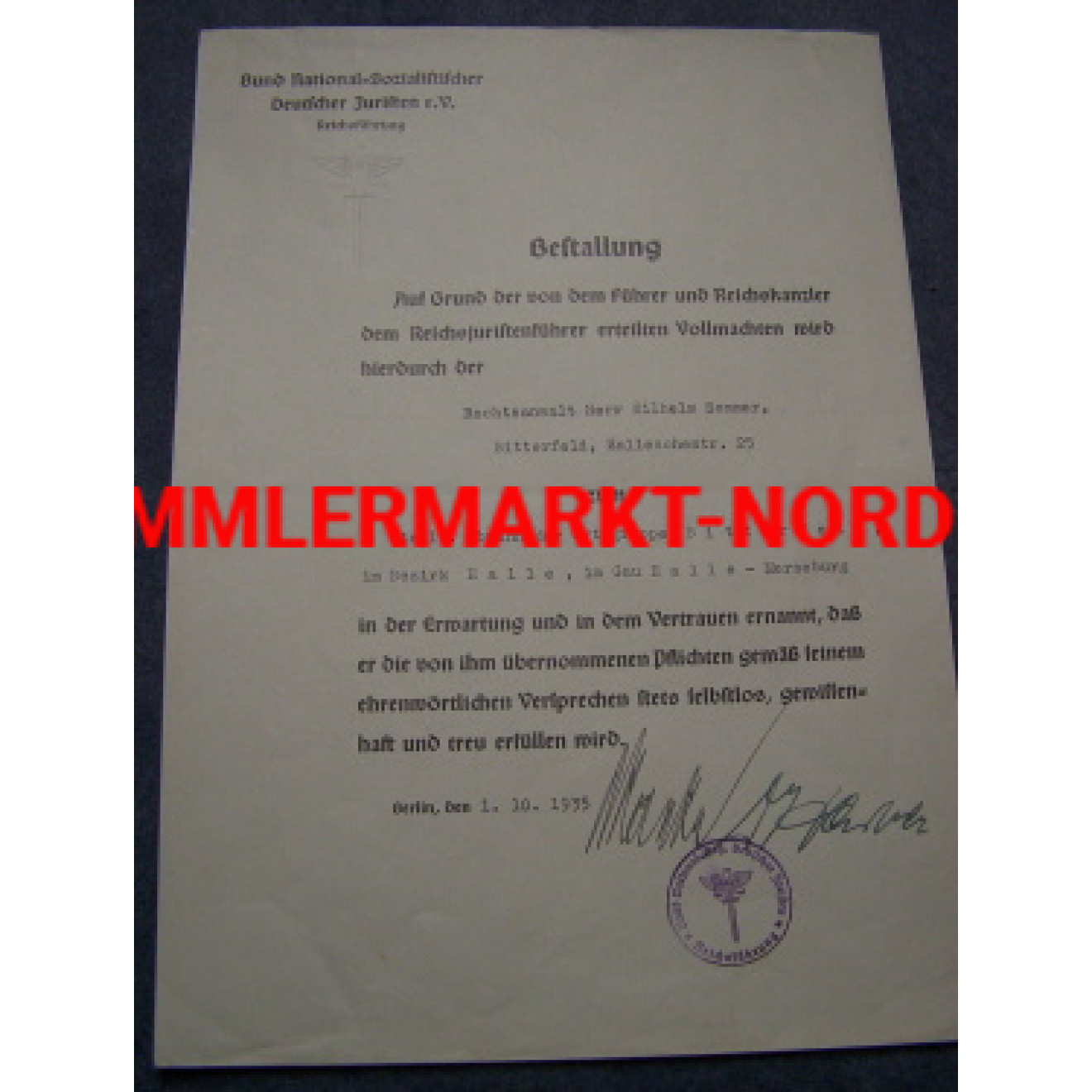 Promotion document to the deputy Obmann of the local group Bitte