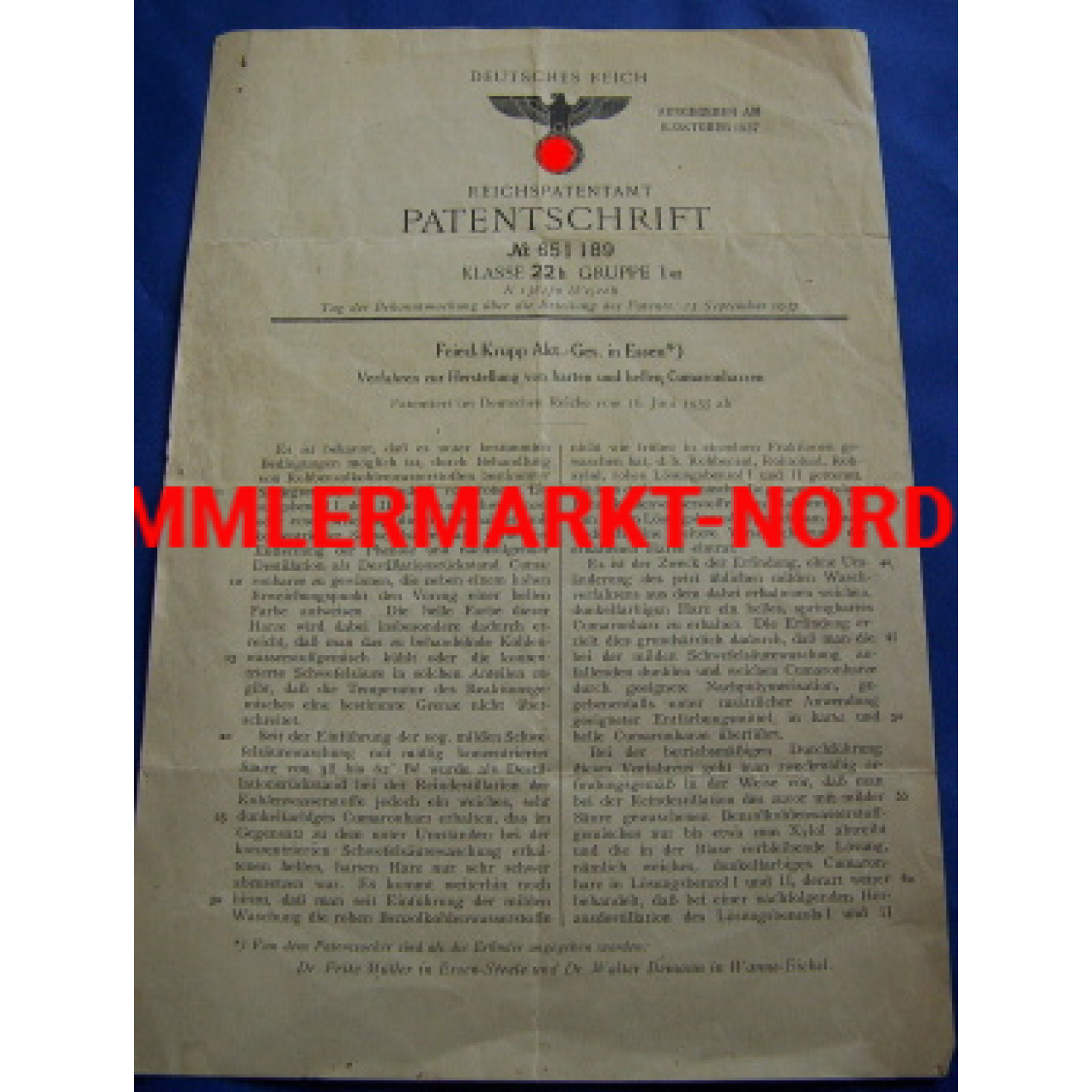 Patentschrift von 1937