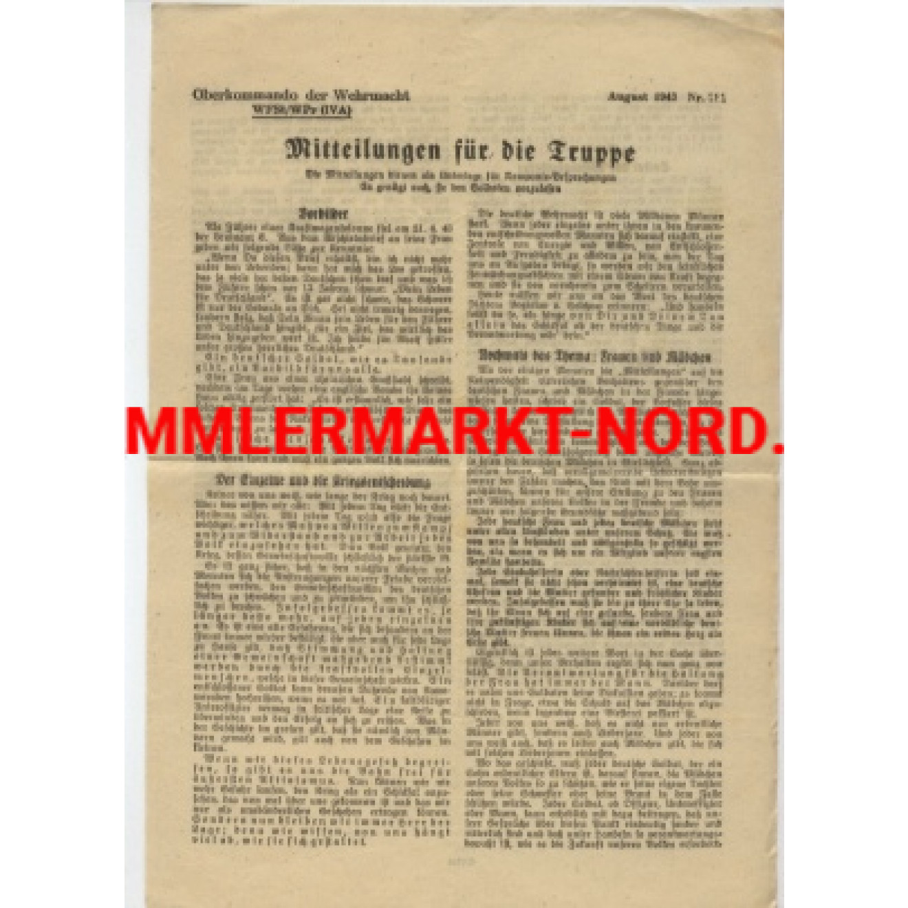 Mitteilung an die Truppe vom OKH / August 1943