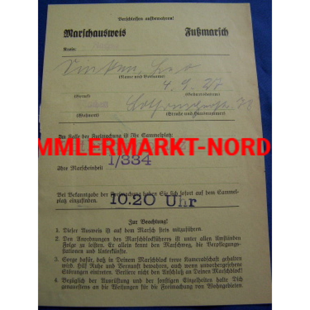 March document of identification SA I/334 Aachen