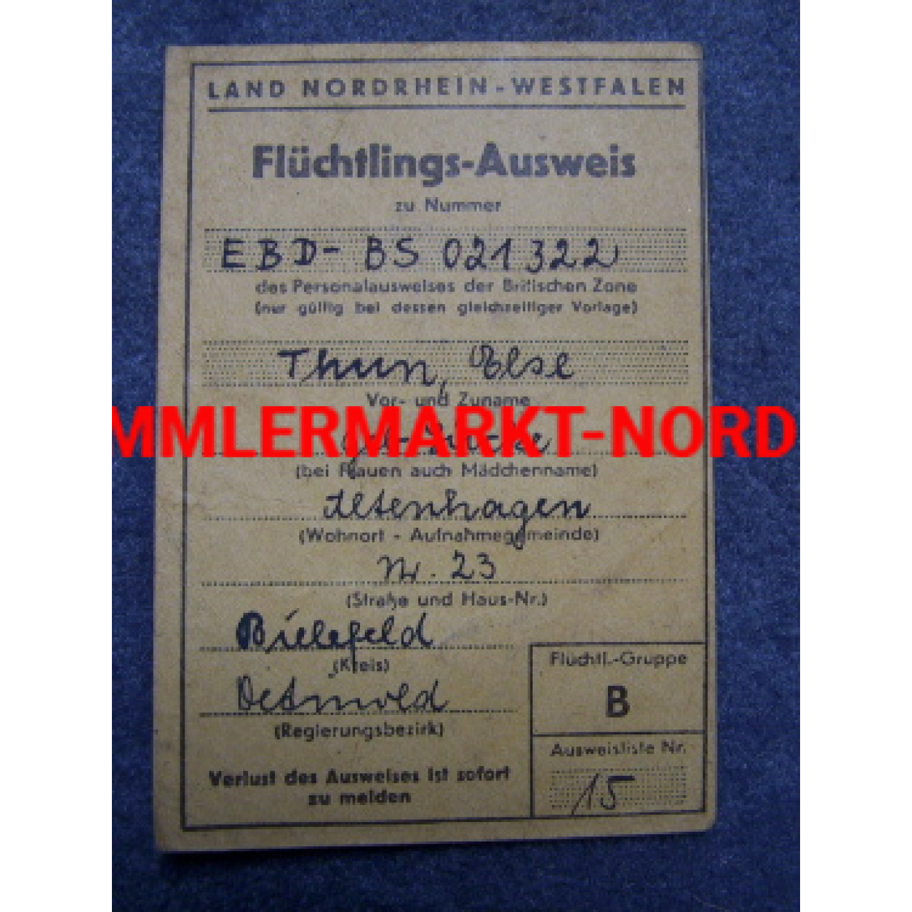 Refugee document of identification of the country North Rhine-We