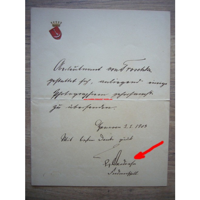 Field Marshal ALFRED VON WALDERSEE - Autograph - 1903, Sammlermarkt ...